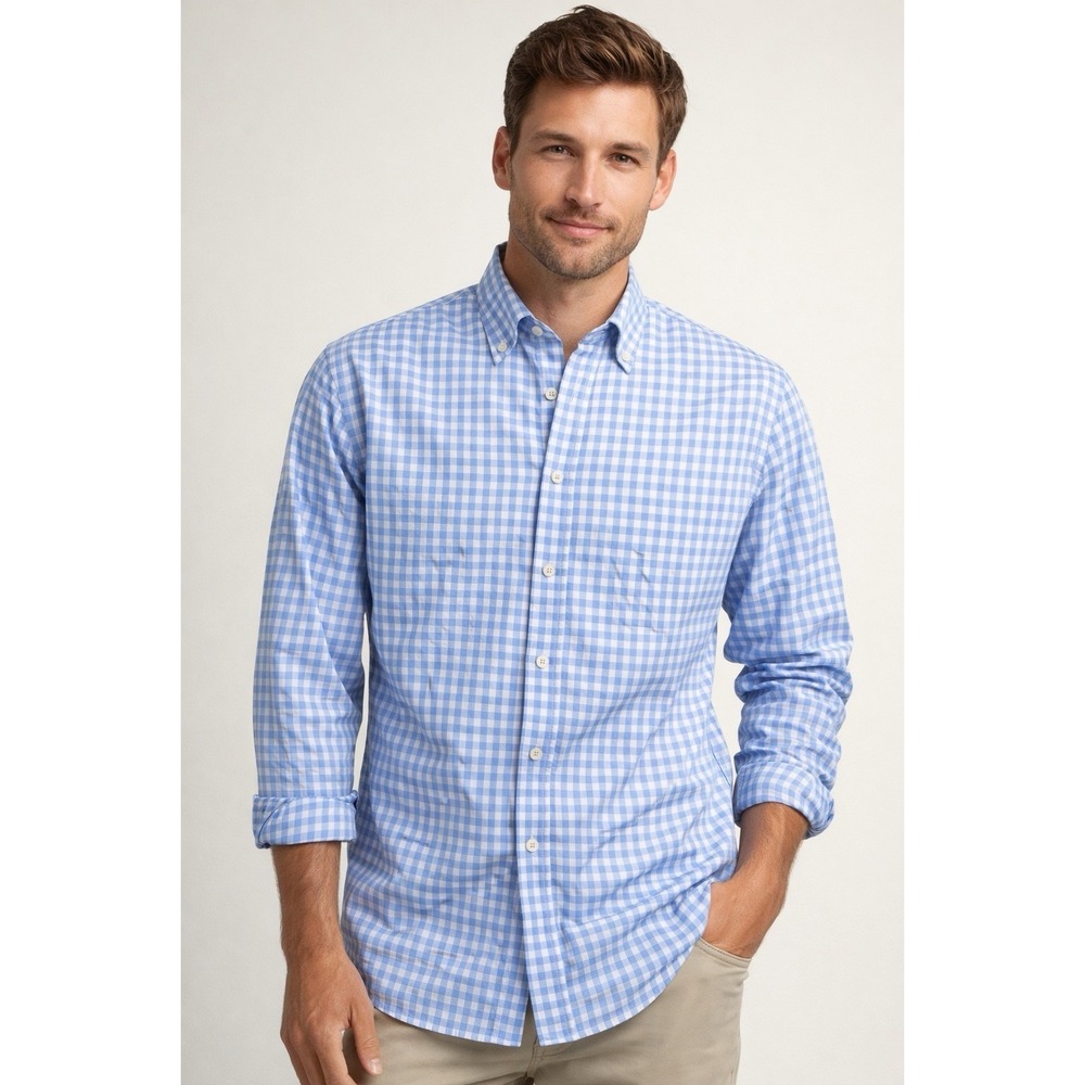 UNTUCKit Men Shirt L Blue Gingham Check Button Down 100% Cotton Casual